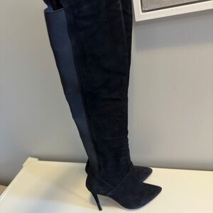High knee suede black boots